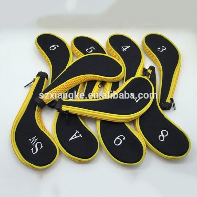 Hot sale yellow neoprene long sleeve zipper golf iron head covers